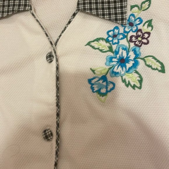 ALFRED DUNNER WOMEN'S WHITE BLOUSE EMBROIDERED PLAID COLLAR AND BUTTONS … - Picture 5 of 6